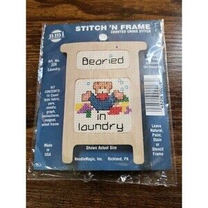 Stitch N Frame Sewing Mini Counted Cross Stitch Kit Bearied In Laundry  NOS